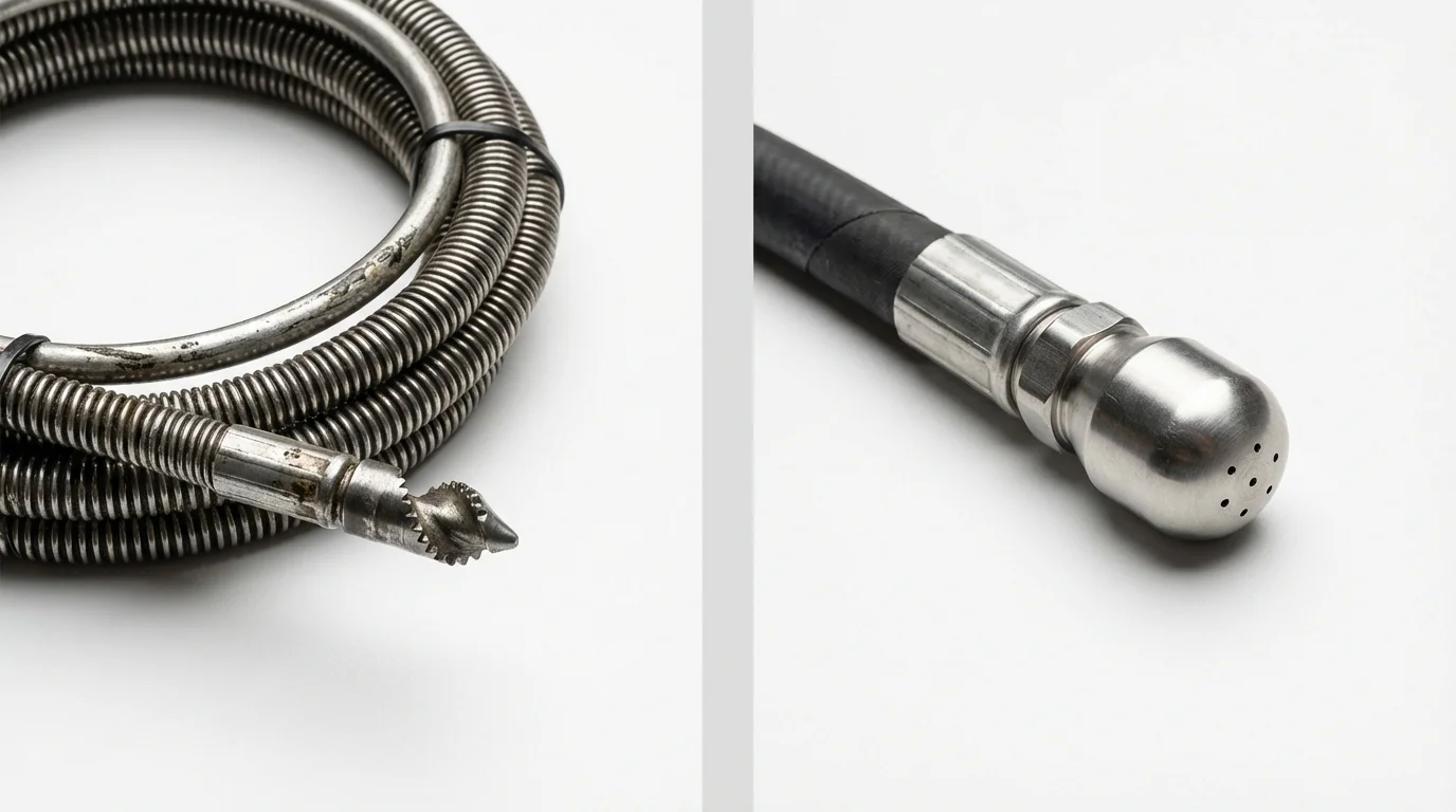 Drain snake cable and hydro jetting nozzle used for drain cleaning in Hot Springs, SD